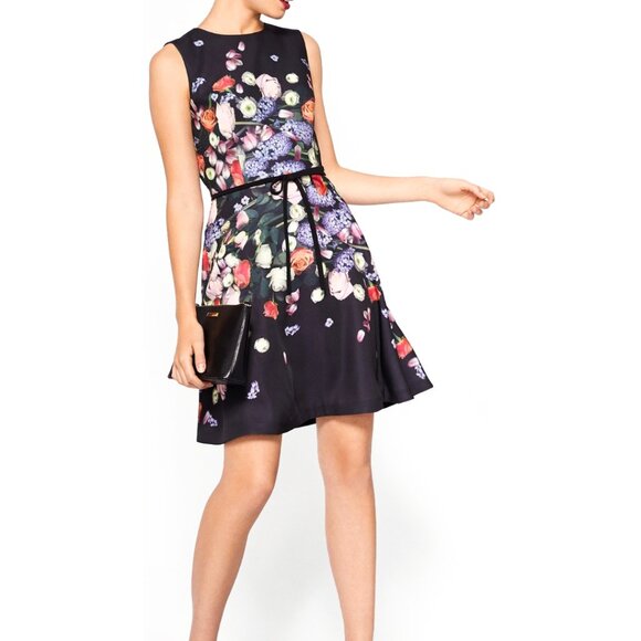 Ted Baker Izobela Kensington Black Floral Dress Size US 6 - Picture 2 of 10